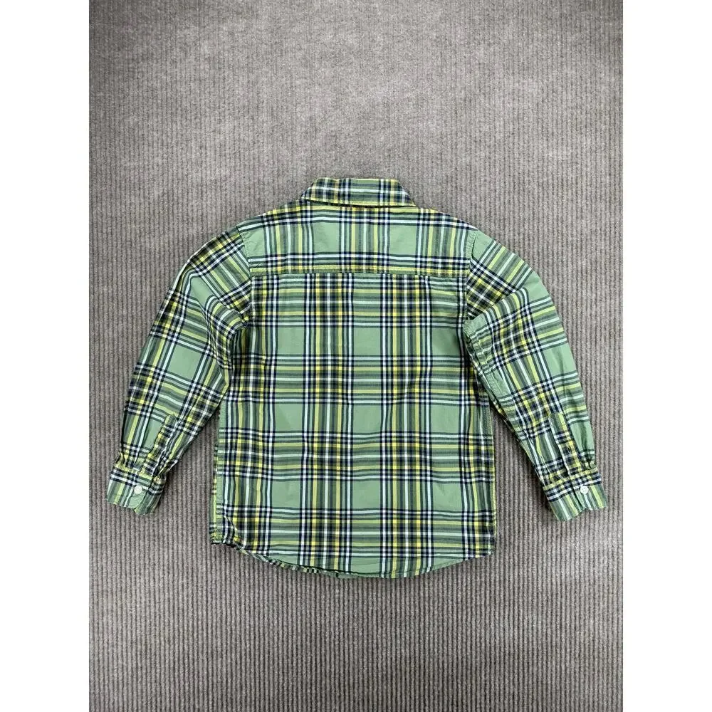 Carter's Boys Plaid Button-Down Shirt Size 8 Green Yellow Check Long Sleeve